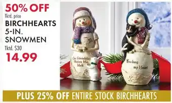 Boscov's BIRCHHEARTS 5-IN. SNOWMEN offer