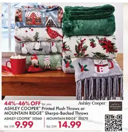 Boscov's ASHLEY COOPER Printed Plush Throws or MOUNTAIN RIDGE Sherpa-Backed Throws offer