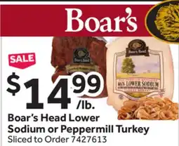 Stop&Shop Boar's Head Lower Sodium or Peppermill Turkey offer