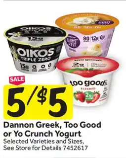 Stop&Shop Dannon Greek, Too Good or Yo Crunch Yogurt offer