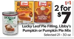 Weis Markets Lucky Leaf Pie Filling, Libby's Pumpkin or Pumpkin Pie Mix offer