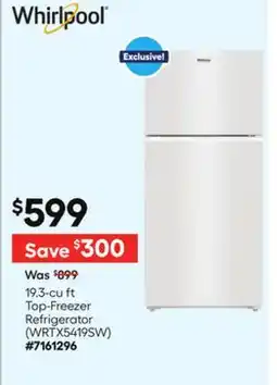 Lowe's 19.3-cu ft Top-Freezer Refrigerator (WRTX5419SW) offer