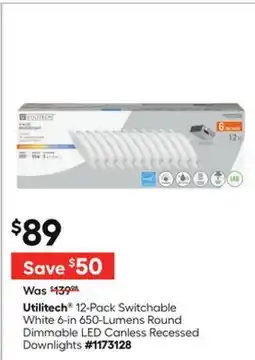 Lowe's 12-Pack Switchable White 6-in 650-Lumens Round Dimmable LED Canless Recessed Downlights offer