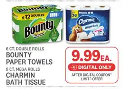 Kings Food Markets 6 CT. DOUBLE ROLLS BOUNTY PAPER TOWELS 9 CT. MEGA ROLLS CHARMIN BATH TISSUE offer
