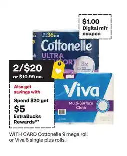 CVS Cottonelle 9 mega roll or Viva 6 single plus rolls offer