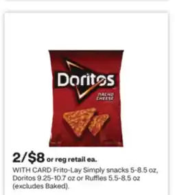 CVS Frito-Lay Simply snacks 5-8.5 oz, Doritos 9.25-10.7 oz or Ruffles 5.5-8.5 oz offer