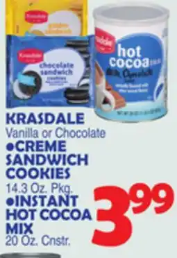 Bravo Supermarkets KRASDALE CREME SANDWICH COOKIES 14.3 Oz. Pkg. INSTANT HOT COCOA MIX offer