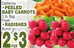 Bravo Supermarkets PEELED BABY CARROTS 1 lb. Bag, RADISHES Bunch offer