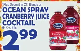 Bravo Supermarkets OCEAN SPRAY CRANBERRY JUICE COCKTAIL offer