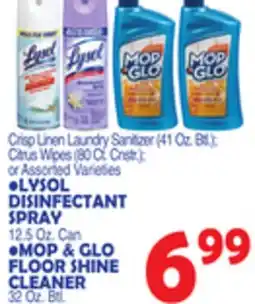 Bravo Supermarkets LYSOL DISINFECTANT SPRAY 12.5 Oz. Can, MOP & GLO FLOOR SHINE CLEANER 32 Oz. Btl offer