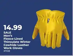 Runnings Men's Fleece-Lined Thinsulate Winter Cowhide Leather Work Gloves offer