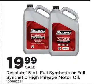 Fleet Farm Resolute 5-qt. Full Synthetic or Full Synthetic High Mileage Motor Oil offer