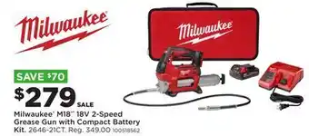 Fleet Farm Milwaukee M18 18V 2-Speed Grease Gun with Compact Battery Kit offer