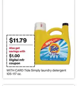 CVS Tide Simply laundry detergent 105-117 oz offer