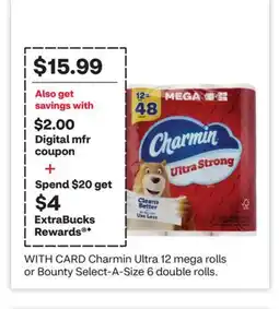 CVS Charmin Ultra 12 mega rolls or Bounty Select-A-Size 6 double rolls offer