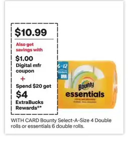 CVS Bounty Select-A-Size 4 Double rolls or essentials 6 double rolls offer