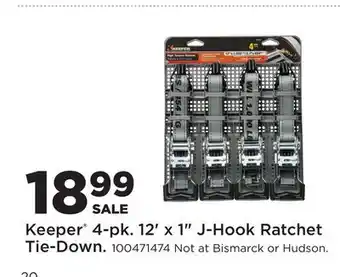 Fleet Farm 20 Keeper 4-pk. 12' x 1 J-Hook Ratchet Tie-Down offer