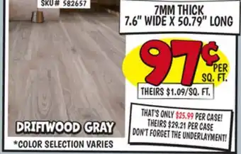 Ollie's LAMINATE FLOORING 7MM THICK 7.6 WIDE X 50.79 LONG offer