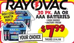 Ollie's RAYOVAC 30 PK. AA OR AAA BATTERIES offer