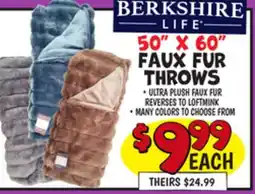 Ollie's BERKSHIRE LIFE 50 X 60 FAUX FUR THROWS offer