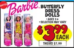 Ollie's BARBI BUTTERFlY DRESS DOLLS offer