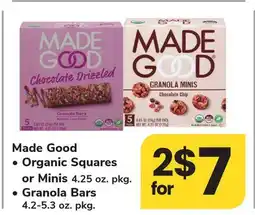 ACME Made Good Organic Squares or Minis 4.25 oz. pkg. Granola Bars 4.2-5.3 oz. pkg offer