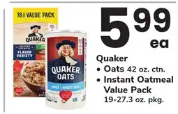 ACME Quaker Oats 42 oz. ctn., Instant Oatmeal Value Pack 19-27.3 oz. pkg offer