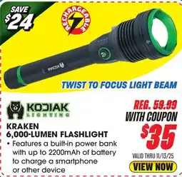 Big 5 Kodiak Kraken Rechargeable 6000 Lumen Flashlight offer