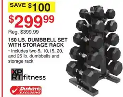 Dunham's Sports 150 LB. DUMBBELL SET WITH STORAGE RACK offer