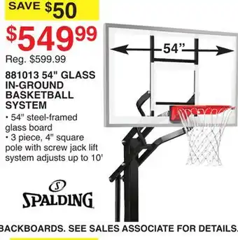 Dunham's Sports 881013 54 GLASS IN-GROUND BASKETBALL SYSTEM offer