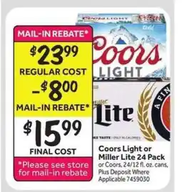 Stop&Shop Coors Light or Miller Lite 24 Pack offer