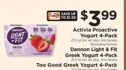 ShopRite Dannon Light & Fit Greek Yogurt 4 Pack offer