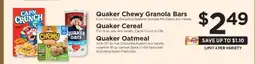 ShopRite Quaker Chewy Granola Bars, Quaker Cereal, Quaker Oatmeal offer