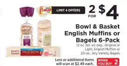 ShopRite Bowl & Basket English Muffins or Bagels 6-Pack offer