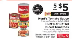 ShopRite Hunt's Tomato Sauce / Hunt's or Ro*Tel Diced Tomatoes offer