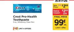 ShopRite Crest Pro-Health Toothpaste offer