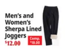 Ocean State Job Lot Men's and Women's Sherpa Lined Joggers offer