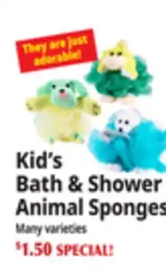 Ocean State Job Lot Kid's Bath & Shower Animal Sponges offer