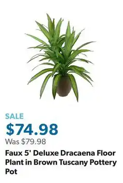 Sam's Club Faux 5' Deluxe Dracaena Floor Plant in Brown Tuscany Pottery Pot offer