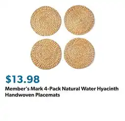 Sam's Club Member's Mark 4-Pack Natural Water Hyacinth Handwoven Placemats offer