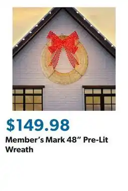 Sam's Club Member's Mark 48 Pre-Lit Wreath offer
