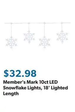 Sam's Club Member's Mark 10ct LED Snowflake Lights, 18' Lighted Length offer