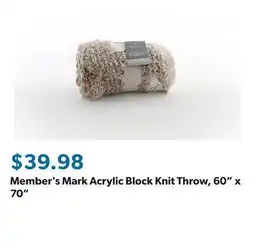 Sam's Club Member's Mark Acrylic Block Knit Throw, 60 x 70 offer