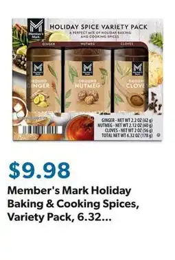 Sam's Club Member's Mark Holiday Baking & Cooking Spices, Variety Pack, 6.32 oz., 3 pk offer