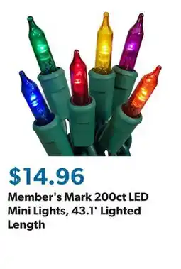 Sam's Club Member's Mark 200ct LED Mini Lights, 43.1' Lighted Length offer