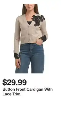 TJ Maxx Button Front Cardigan With Lace Trim offer