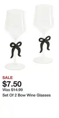 TJ Maxx Set Of 2 Bow Wine Glasses offer