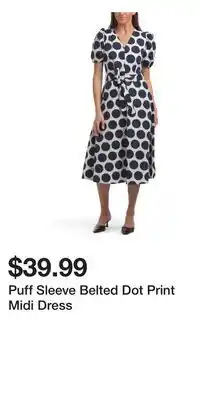 TJ Maxx Puff Sleeve Belted Dot Print Midi Dress offer