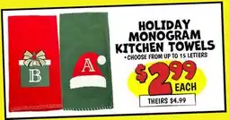 Ollie's HOLIDAY MONOGRAM KITCHEN TOWELS offer