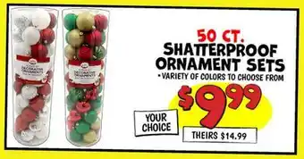 Ollie's 50 CT SHATTERPROOF ORNAMENT SETS offer